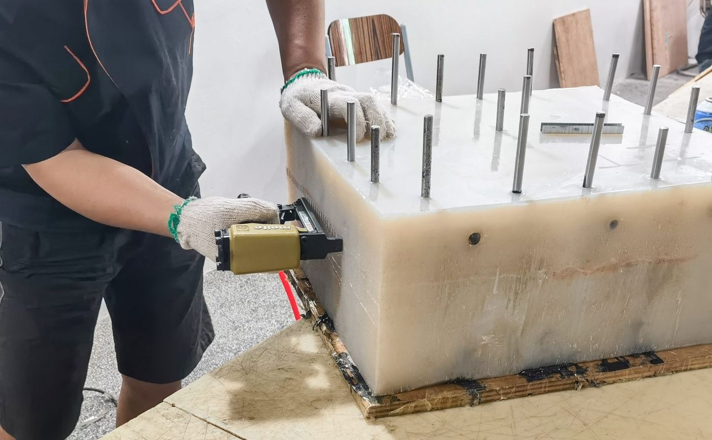 Mould prepared for vacuum pour